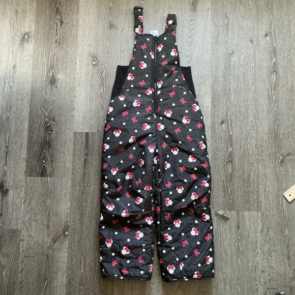 Girls 6X Disney Minnie Mouse Snow Pants Adjustable Bibs Gray Pink - Picture 2 of 11